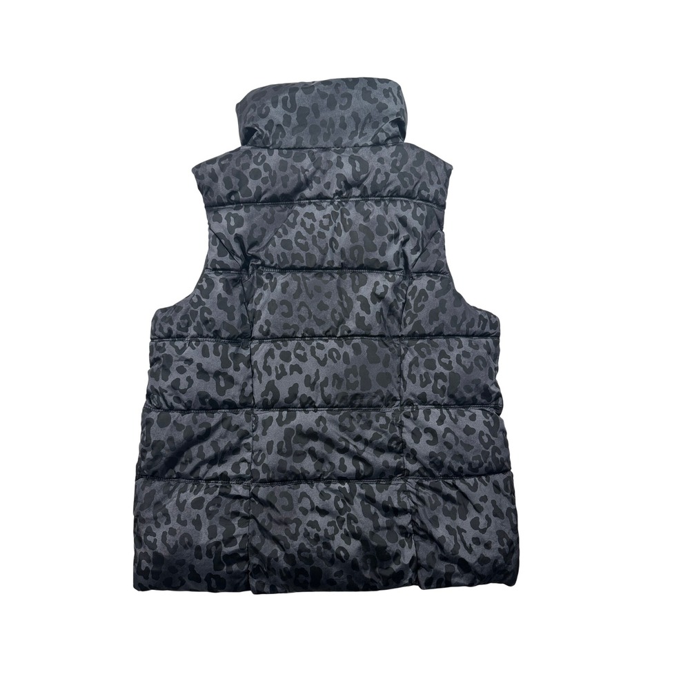 Old Navy Womens Grey Leopard Print Puffer Vest Fleece Lined Snap Front Small - Picture 2 of 6